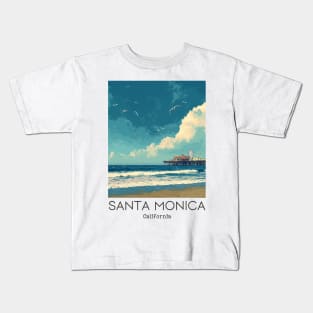 A Vintage Travel Illustration of Santa Monica - California - US Kids T-Shirt